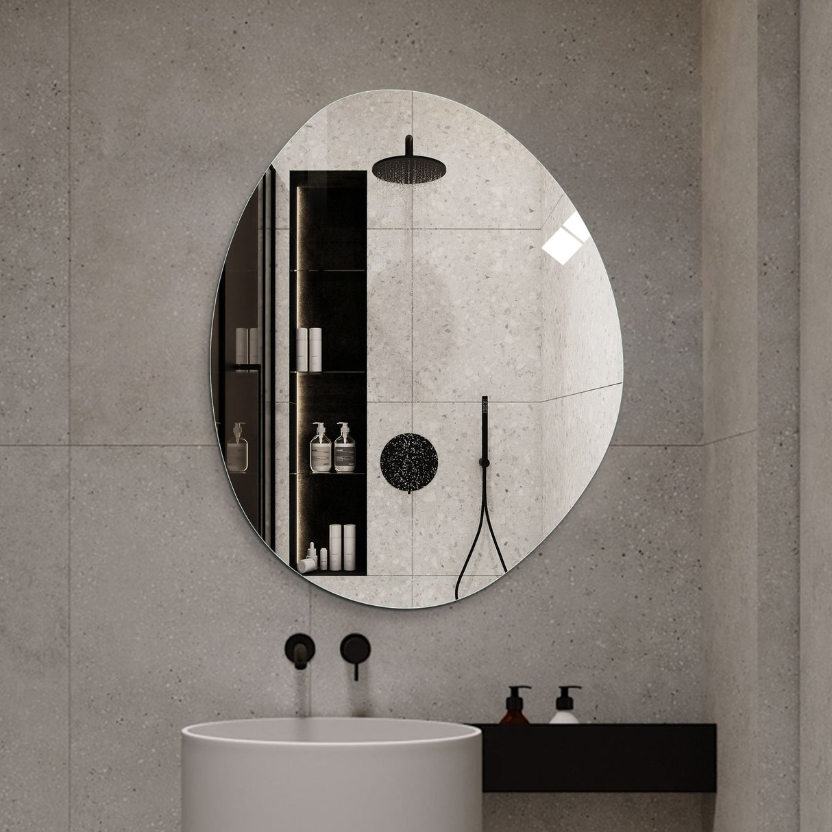 Asymmetrical Bathroom Wall Mirror - Silver