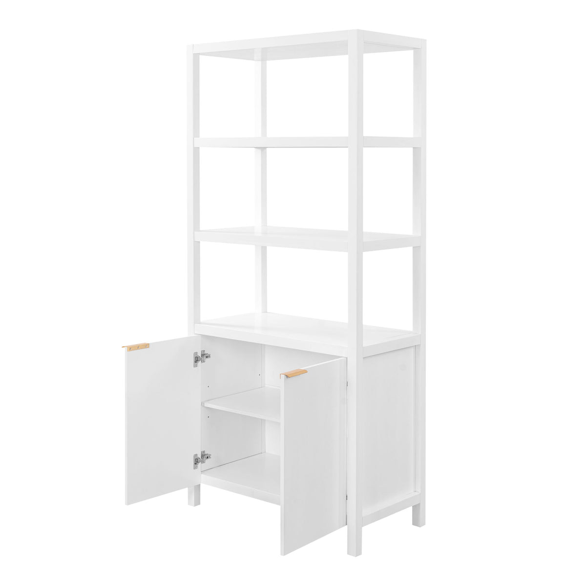 Modern Tall Storage Bookcase Cabinet With 2 Open Shelves & Double Doors