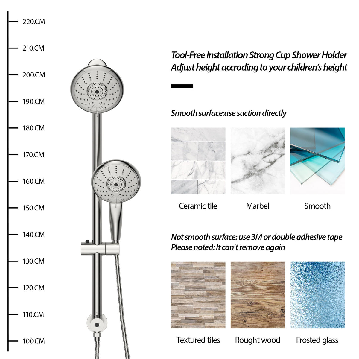 5" Multi Function Dual Shower Head With Adjustable Slide Bar - Chrome