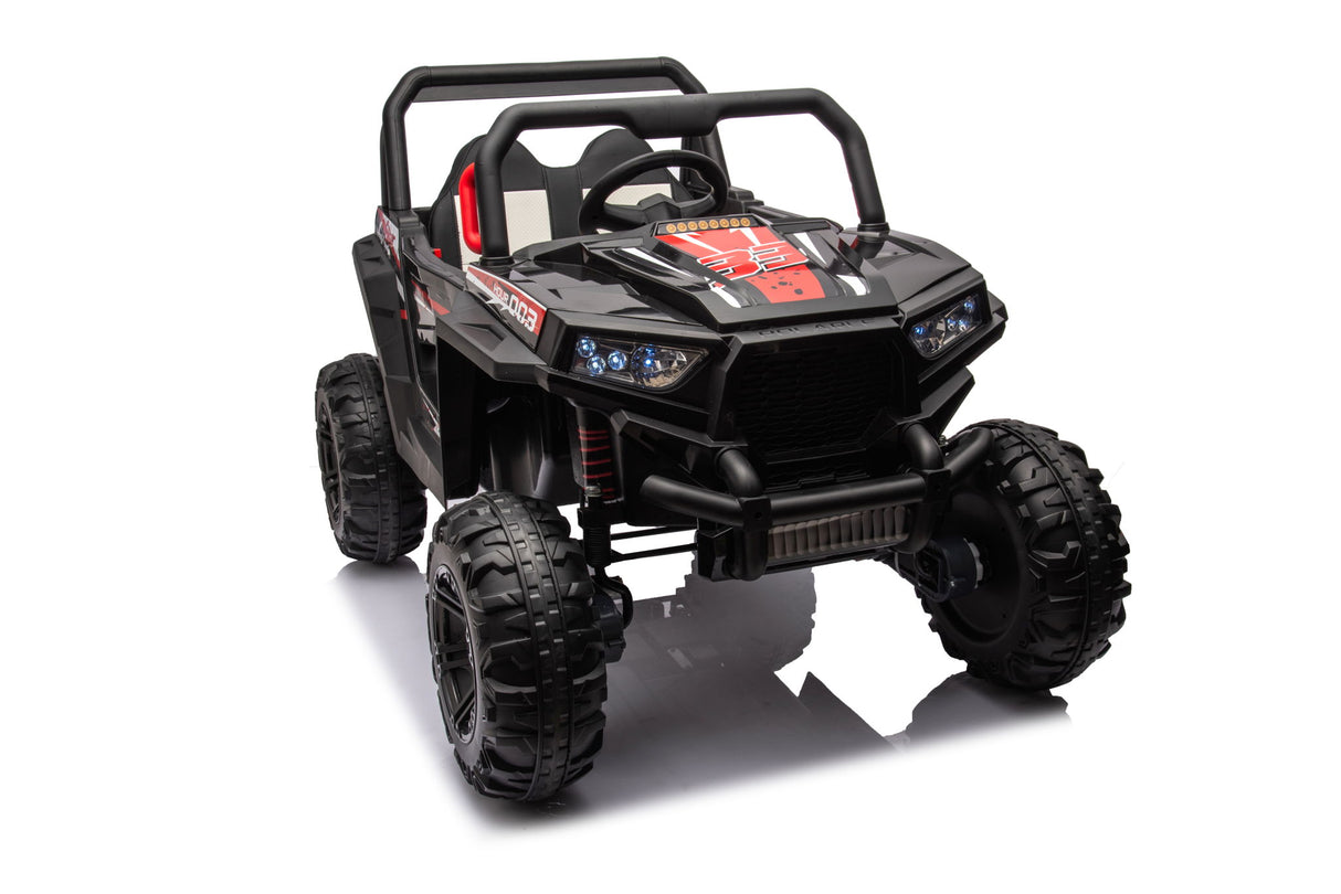 12V7A*1 30W*4 Four-Wheel Drive Seat One Button Start, Forward And Backward, High And Low Speed, Music, Front Light, Power Display, Two Doors Can Open, 2.4G R / C, Seat Belt Four Wheel Absorber