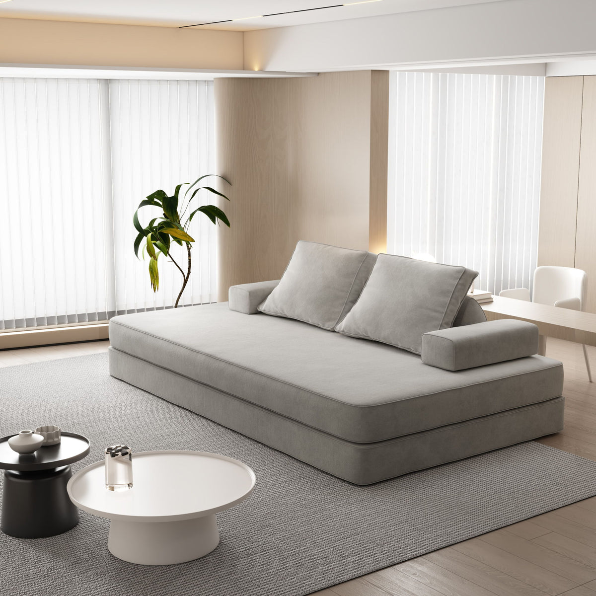 Multifunctional Convertible Sofa Bed With 2 Tumbler Backrests And 2 Pillows, Deep Seat Couch