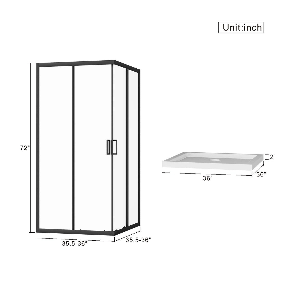 Corner Shower Enclosure, Double Sliding Door & Shower Base