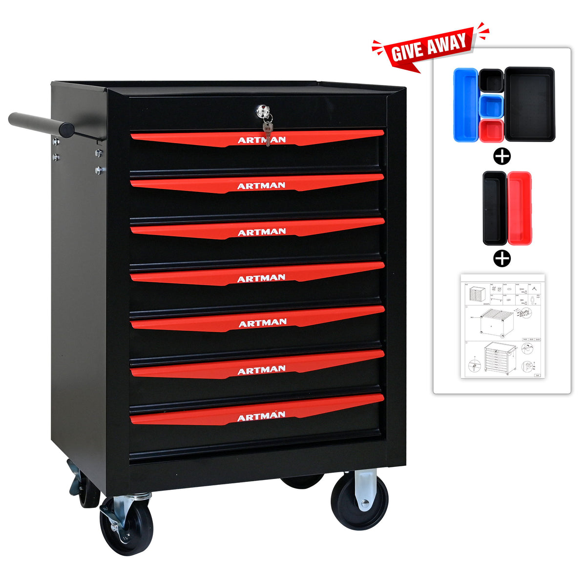 Rolling Metal Tool Chest With Drawers, Steel Storage Cabinet With Ball Bearing Slides