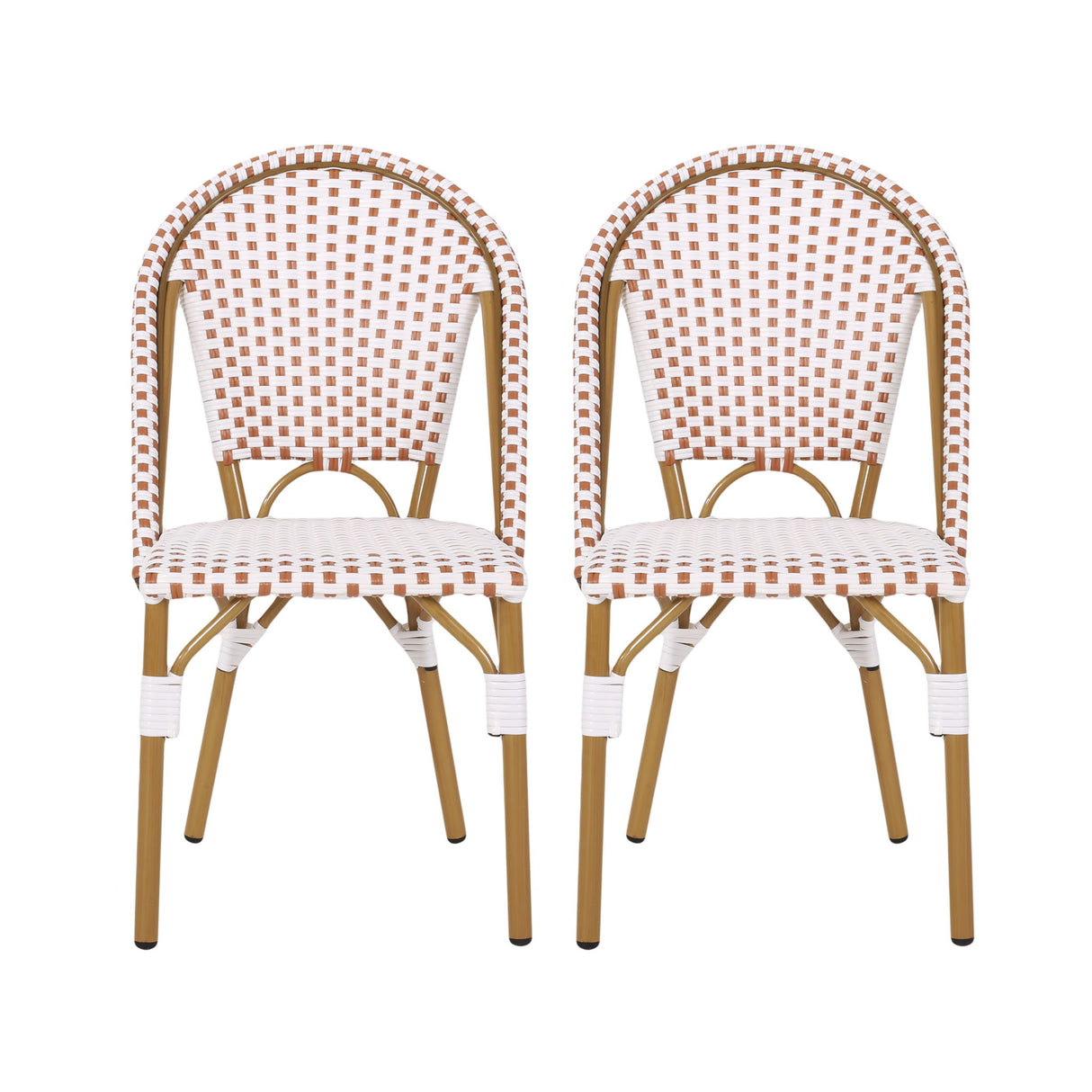 Outdoor Rattan And Aluminum French Bistro Chairs (Set of 2) Bamboo Print - Rust Red / White