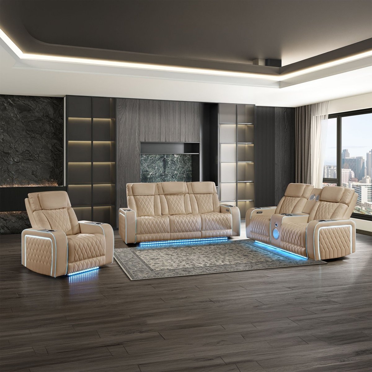 Electra - Power Reclining Set With Power Headrests, Massage And LED Lighting - 3 Piece Living Room Sets available at Alpine Outlets in Denver