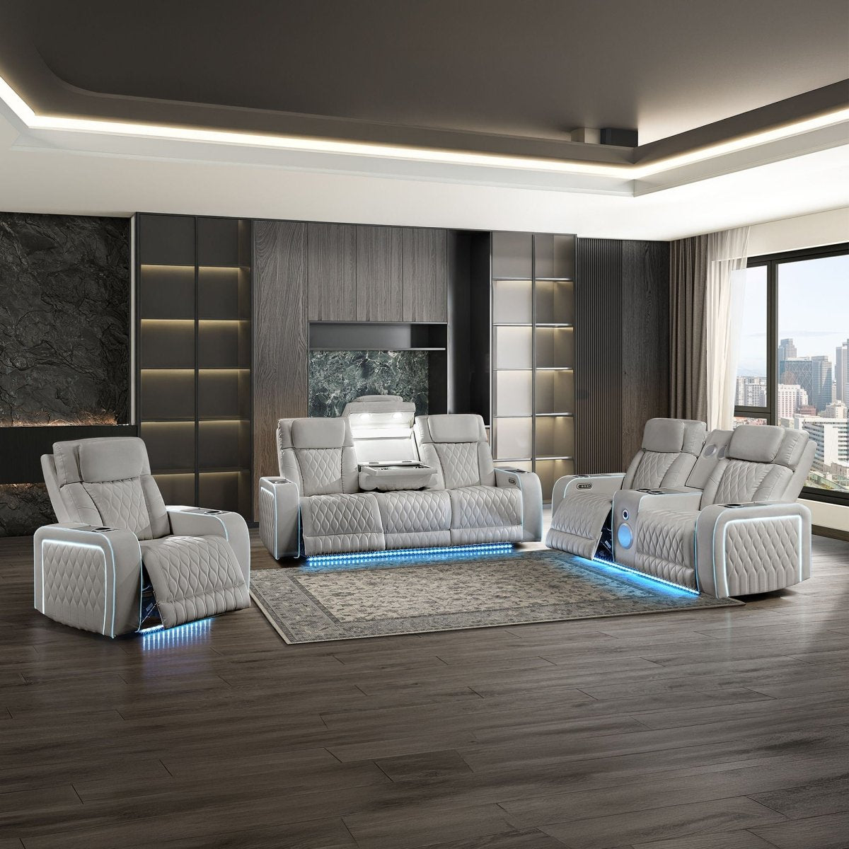 Electra - Power Reclining Set With Power Headrests, Massage And LED Lighting - 3 Piece Living Room Sets available at Alpine Outlets in Denver