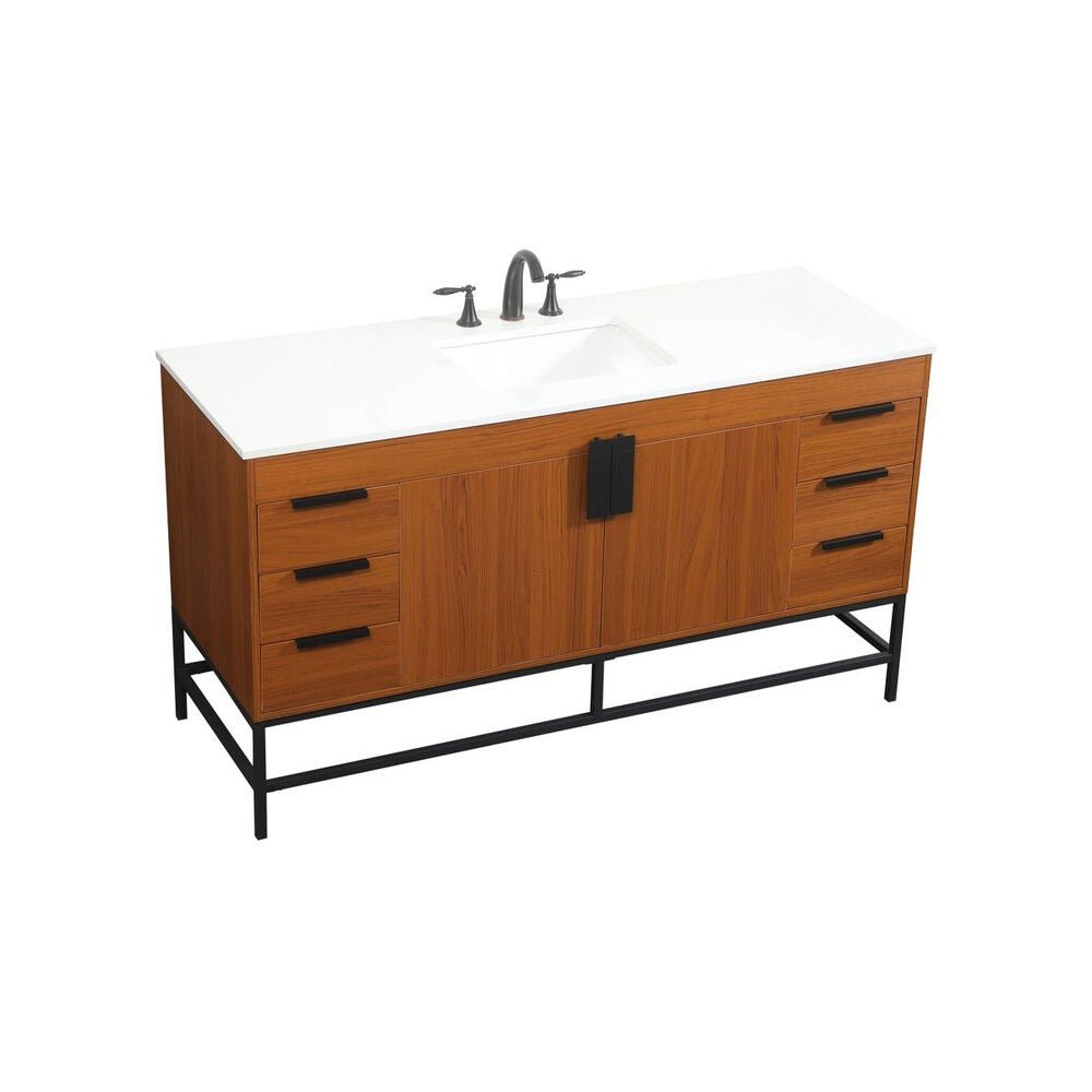 Eugene 60 inch Free Standing Single Basin Vanity in Teak - 🟢 Bathroom Vanities available at Alpine Outlets in Denver