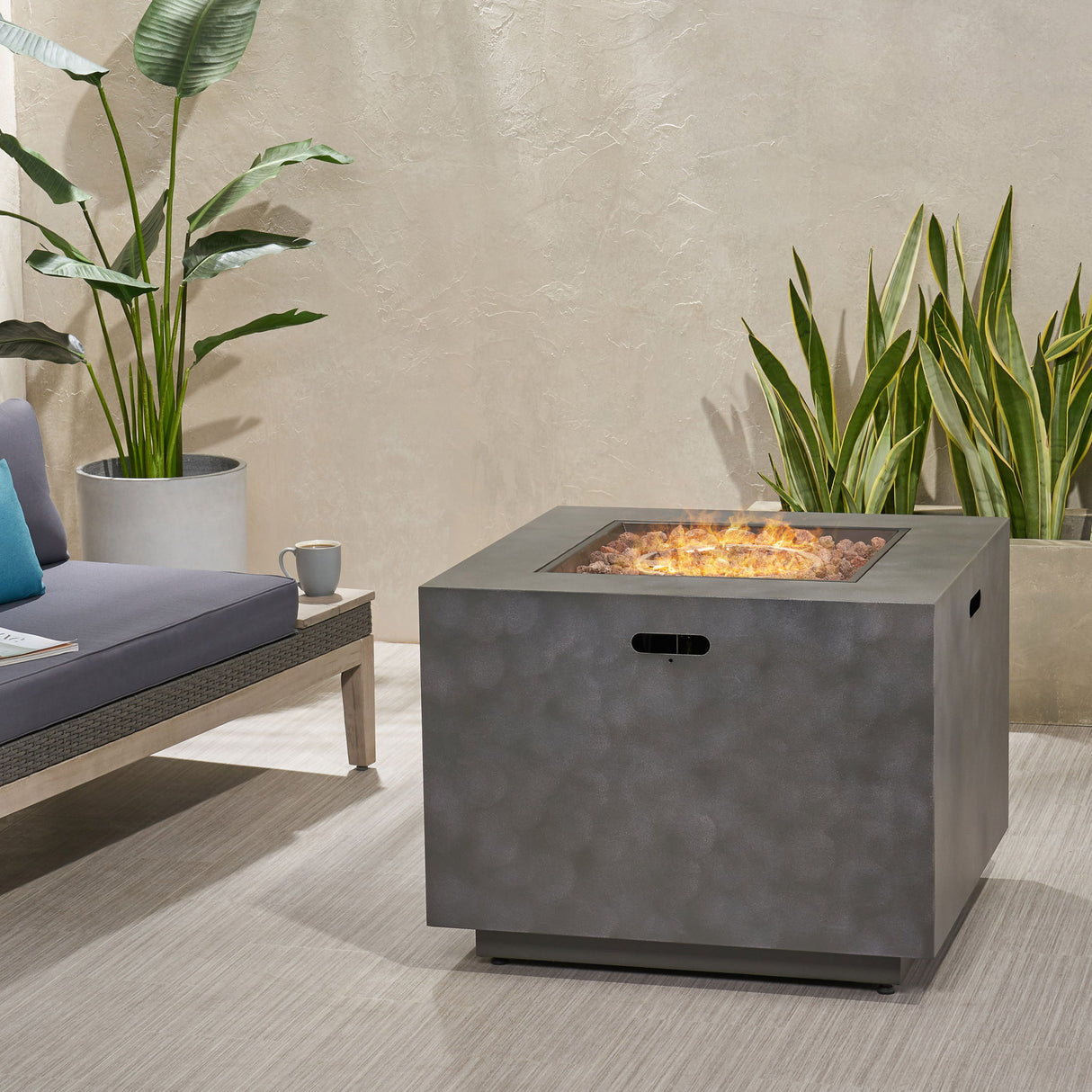 Modern Square Fire Pit Outdoor Propane Heater with Iron 31x24in