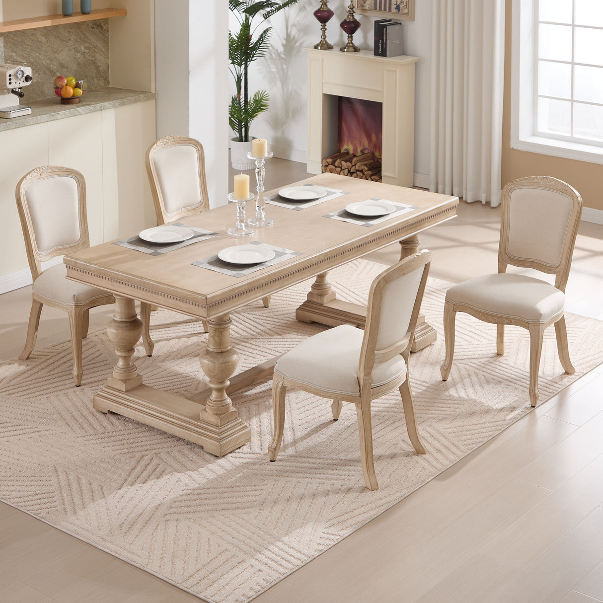 Dining Chairs Upholstered With Fan Shaped Back (Set of 2) - Beige