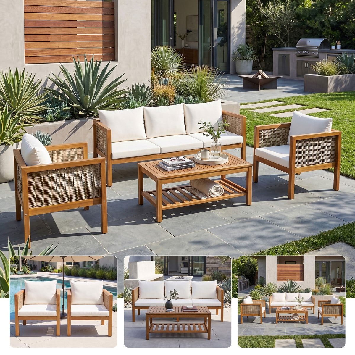 2 Piece Outdoor Armchair Set With Cushion
