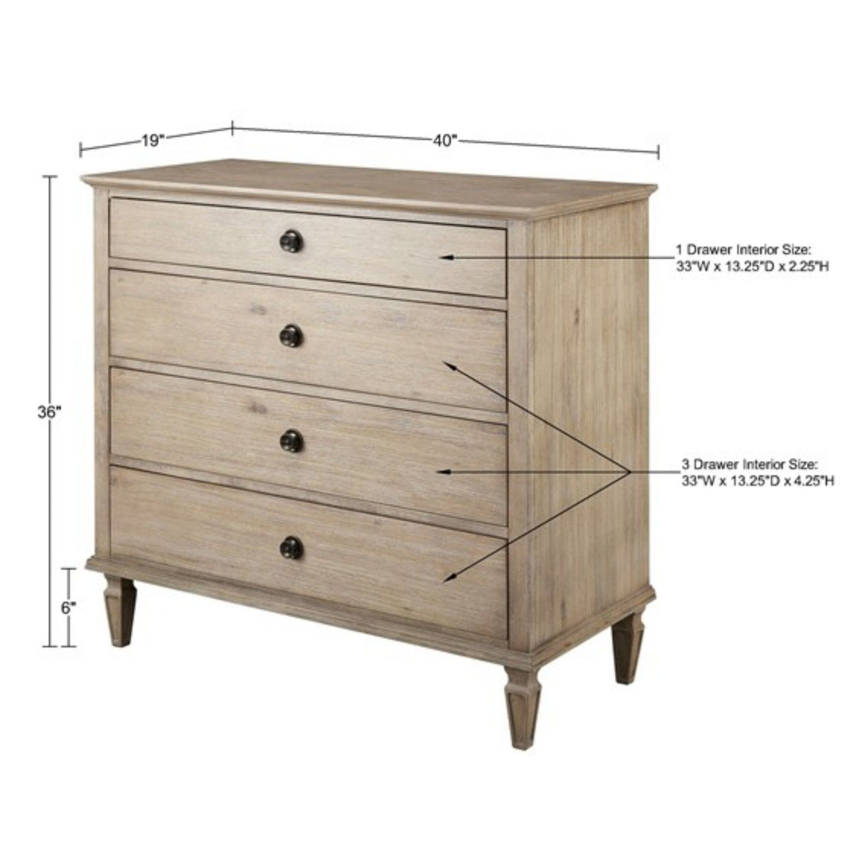 French Inspired Small Dresser - Wire Brushed Light Natural