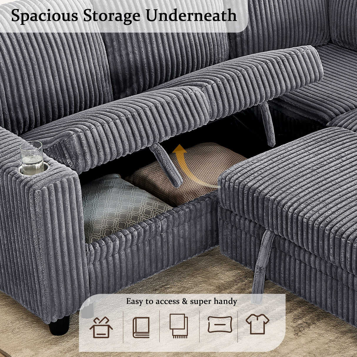 L-Shaped Sofa With Pull Out Sofa Bed With USB