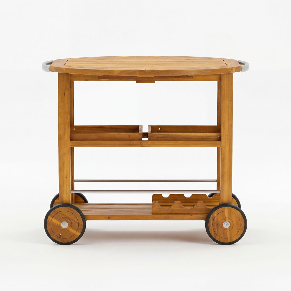 Outdoor Bar Cart With Foldable Tabletop & Removable Trays - Teak