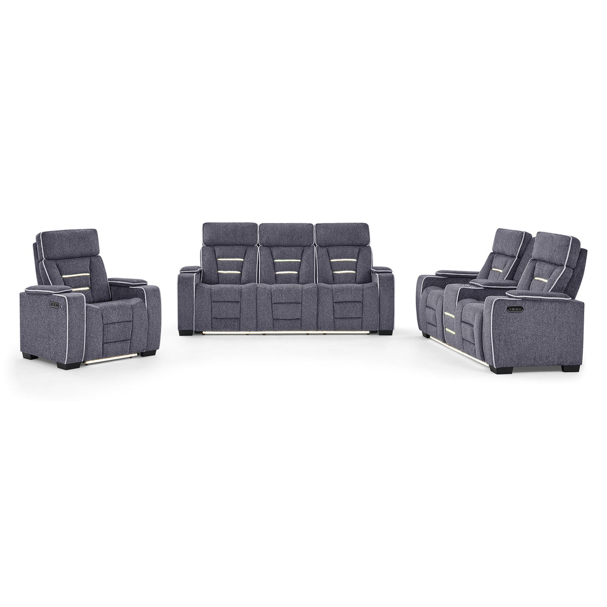 Austin - 3 Piece Reclining Sofa And Loveseat With Storage Arms - Gray
