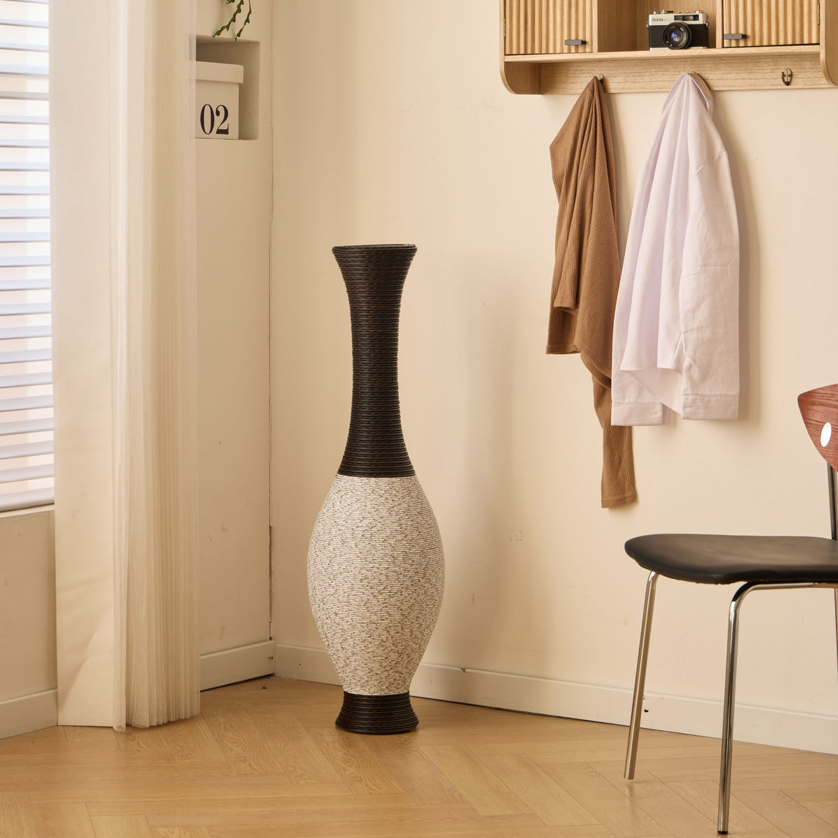 Tall Designer Floor Vase With Elegant 2 Tone