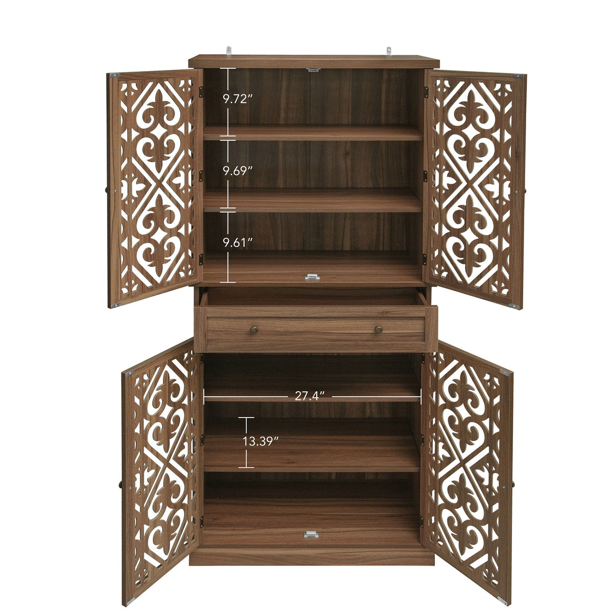4 Door Cabinet With 1 Drawer, With 4 Adjustable Inner Shelves, Storage Cabinet