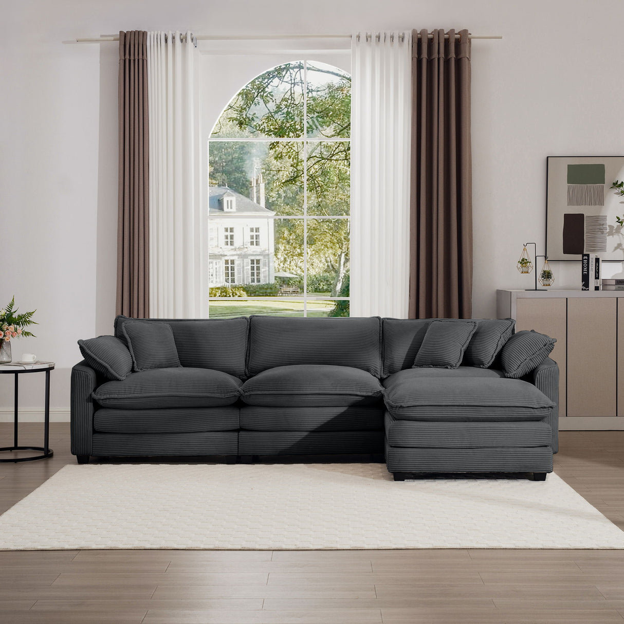 Modular Oversized Cushion Sofa With Ottoman, Low Back, Deep Seating Sofa Set