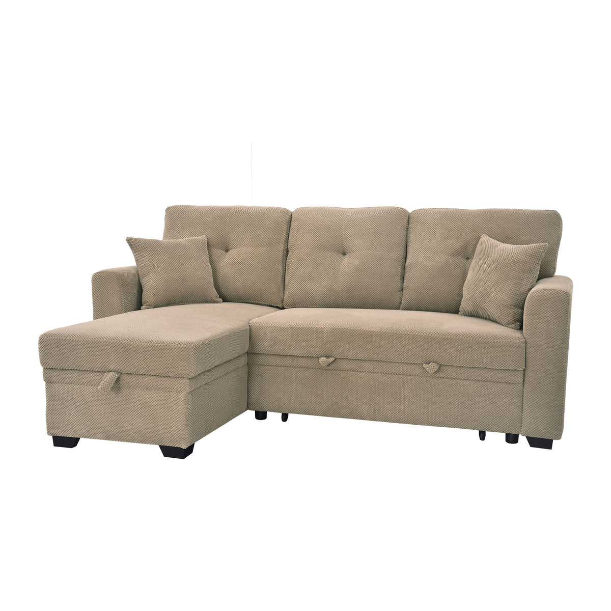 Sleeper Sectional Sofa With Pull Out Bed, Reversible Chaise, Hidden Storage