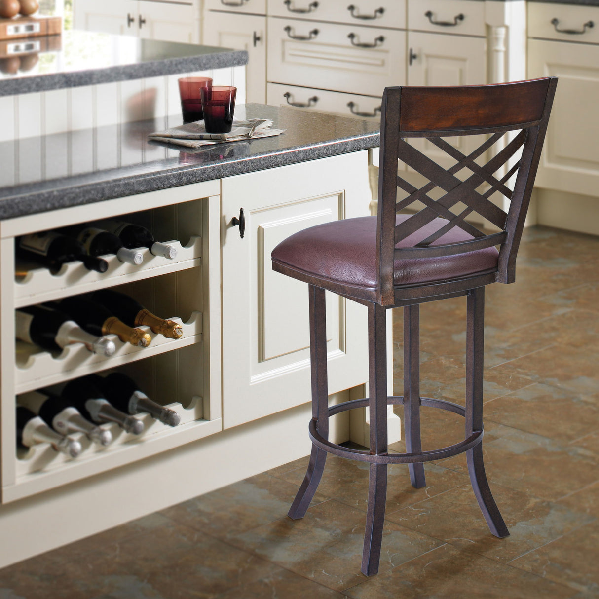 Tahiti - 26" Barstool PU Upholstery - Auburn Bay / Brown
