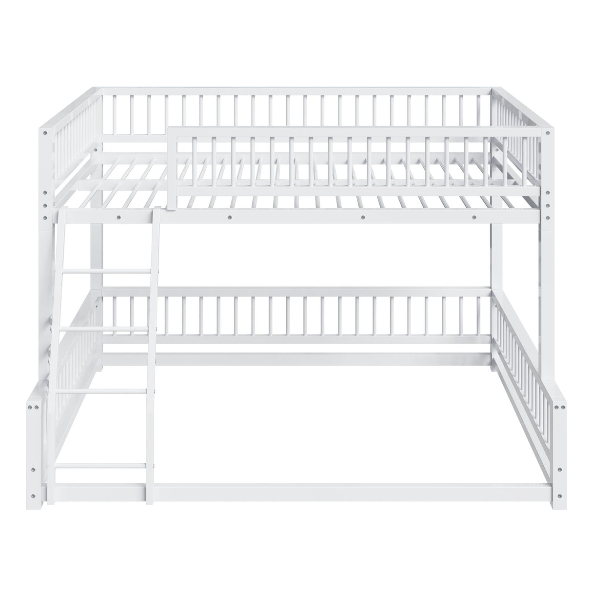 Bunk Bed Frame With Ladder And Safety Guardrails