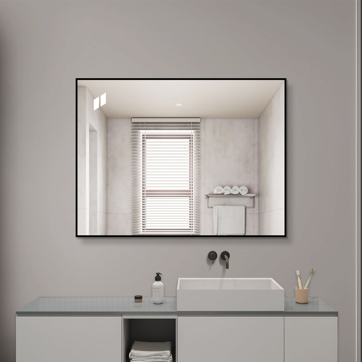Framed Wall Mirror For Bathroom - Black