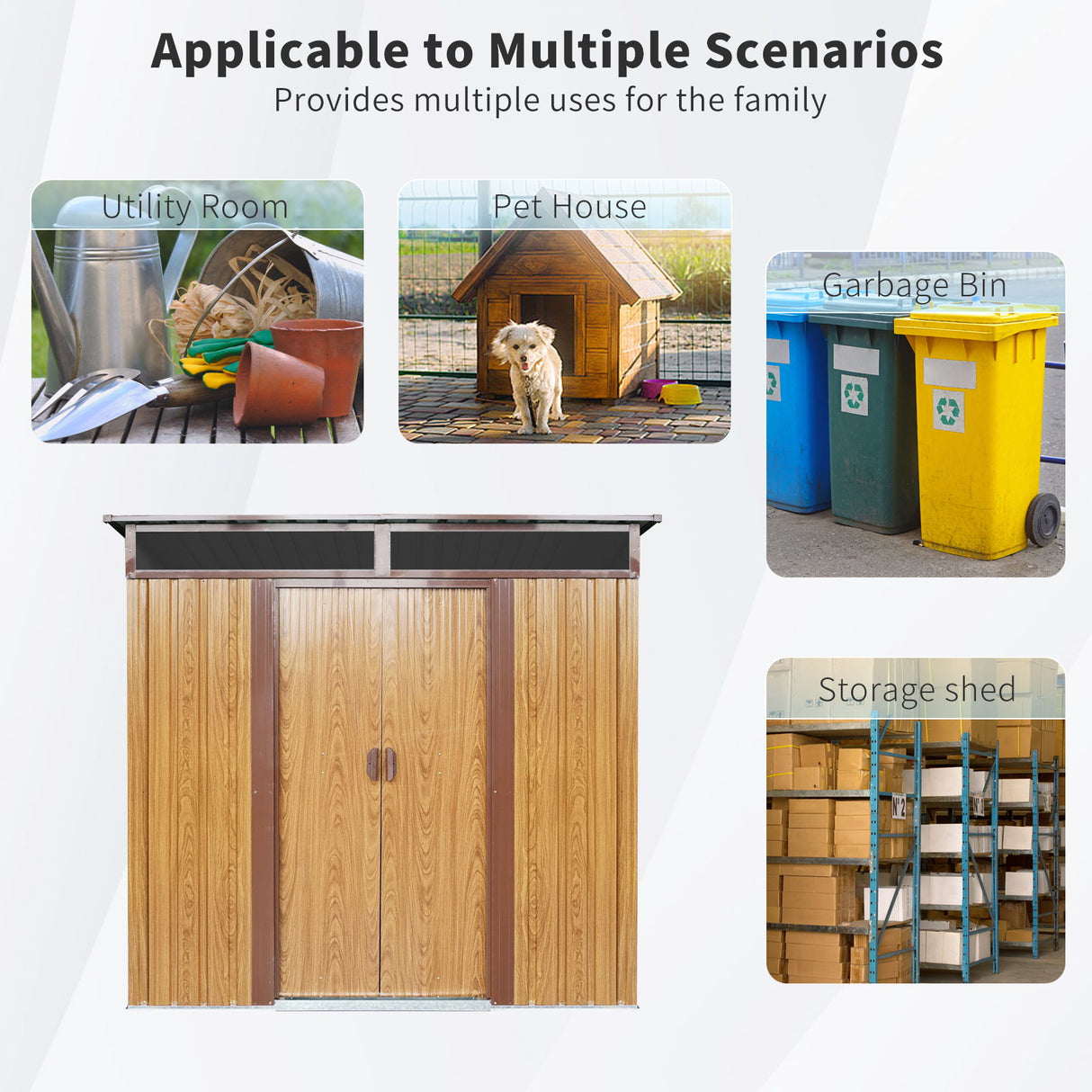 Outdoor Metal Storage Shed Garden Building with Sliding Doors and Foundation