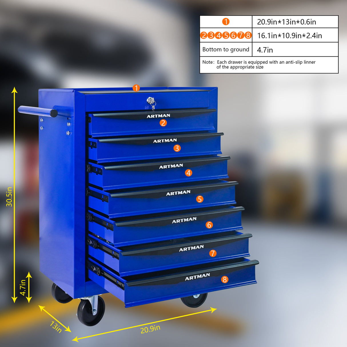 Rolling Metal Tool Chest With Drawers, Steel Storage Cabinet With Ball Bearing Slides