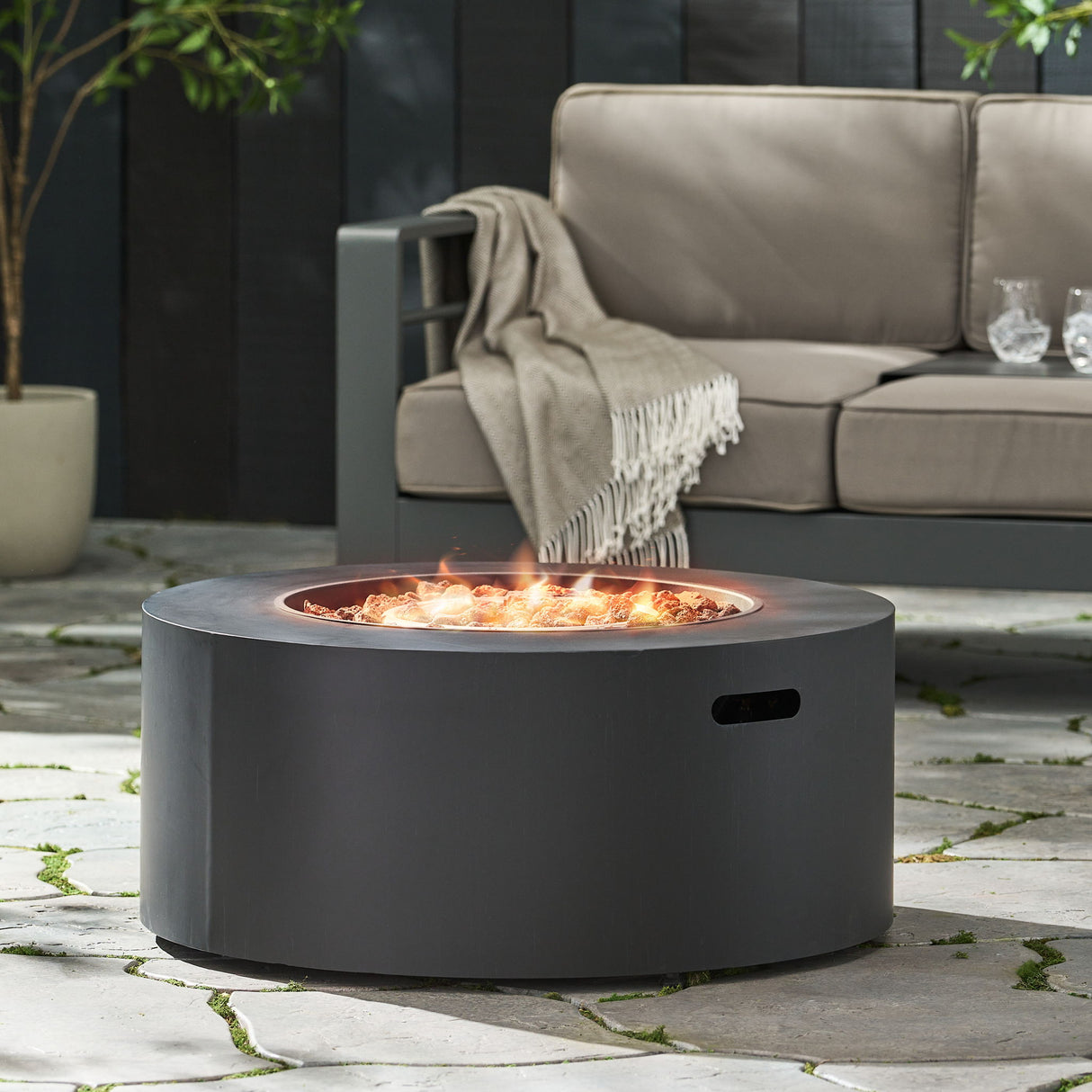 Round Propane Fire Pit Table Modern Outdoor Patio Heater 40000 BTU