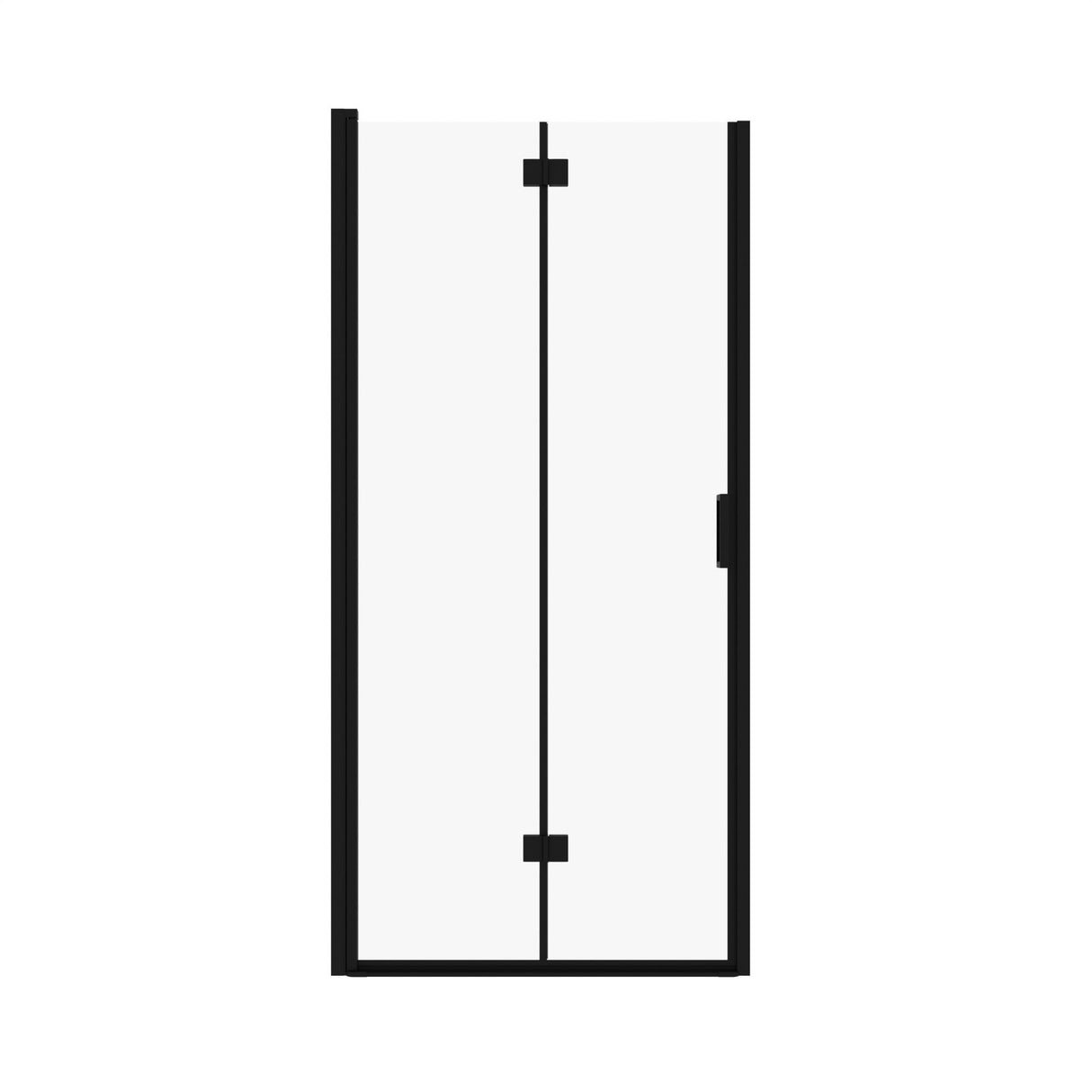Semi Frameless Bifold Shower Door, Reversible Pivot Hinge, Space Saving Bathroom Panel - Matte Black