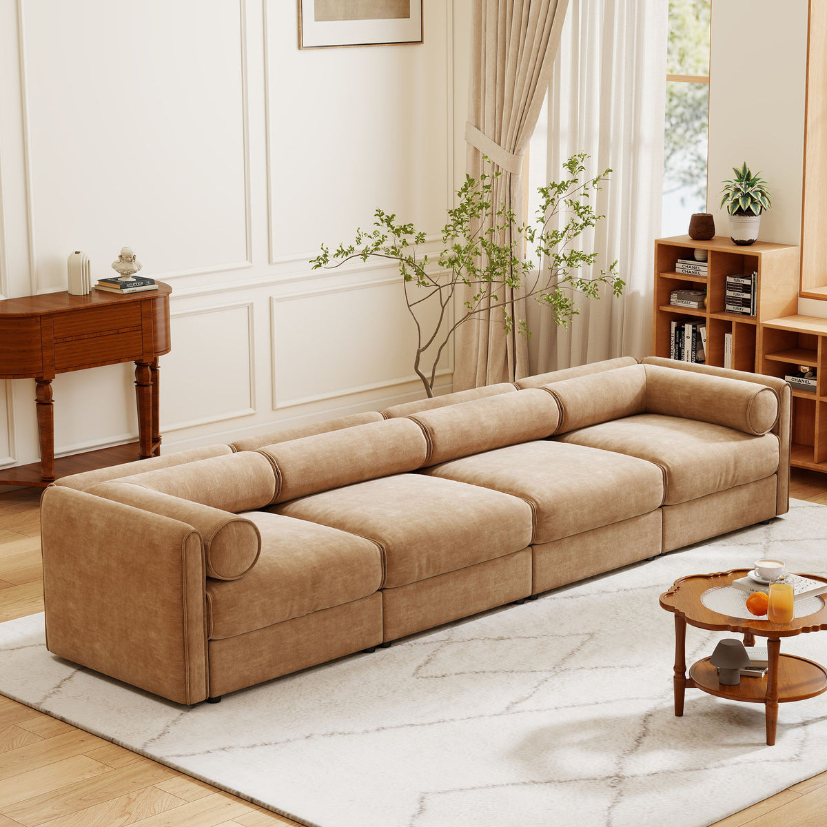 Stylish Sofa With Storage Seat And Cylindrical Backrest