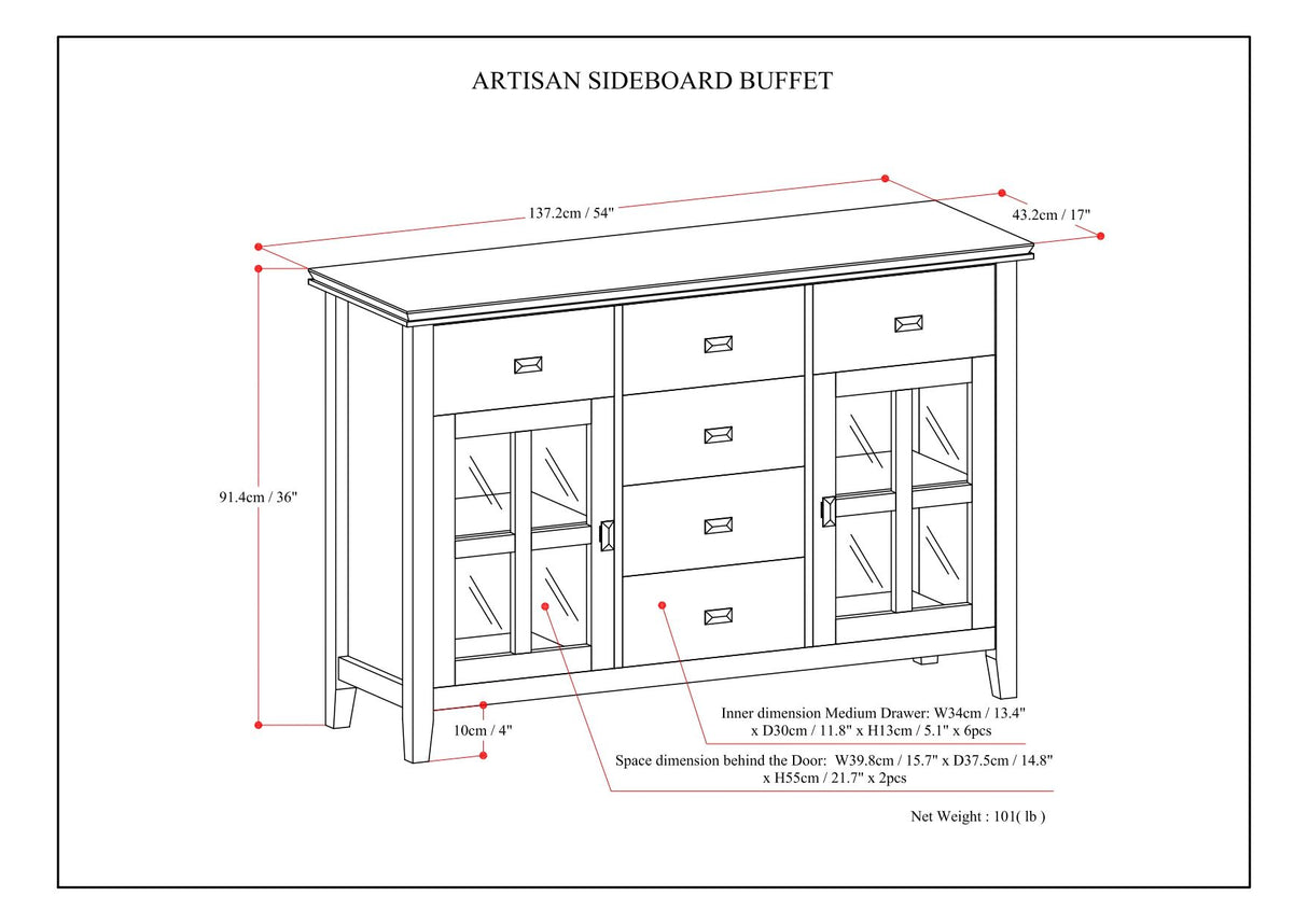 Sideboard Buffet Dining Room Cabinet Solid Wood Storage 54x36in
