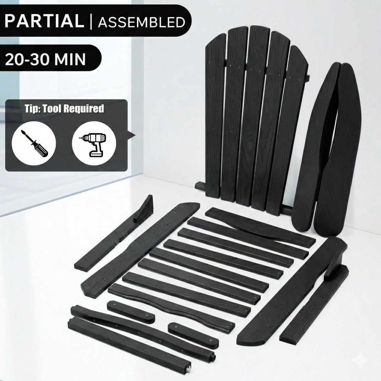 Folding Adirondack Lounge Chair With Embossed Grain Texture