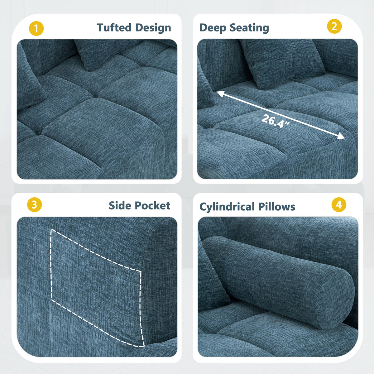 Sectional Free Combined Sofa With 2 Side Pockets