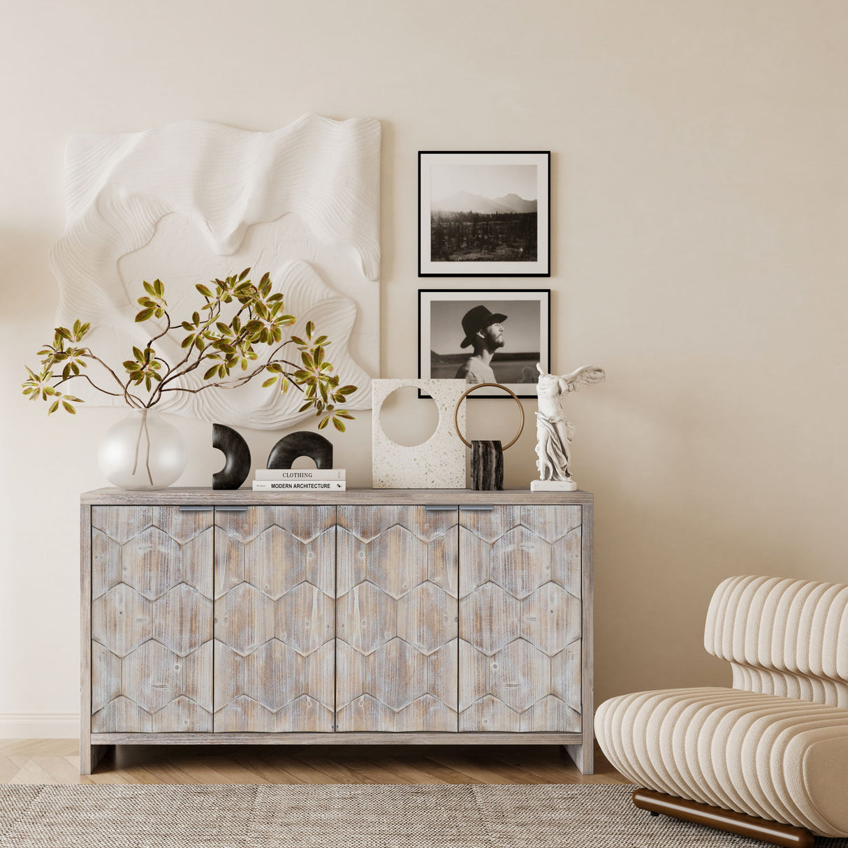 Accent Cabinet Sideboard Buffet Wooden Storage Server in Light Brown
