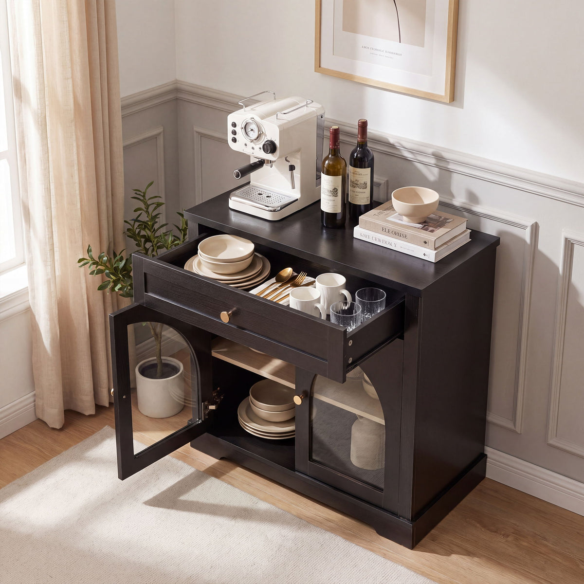 Modern Sideboard Cabinet With 1 Drawer And 2 Arched Doors
