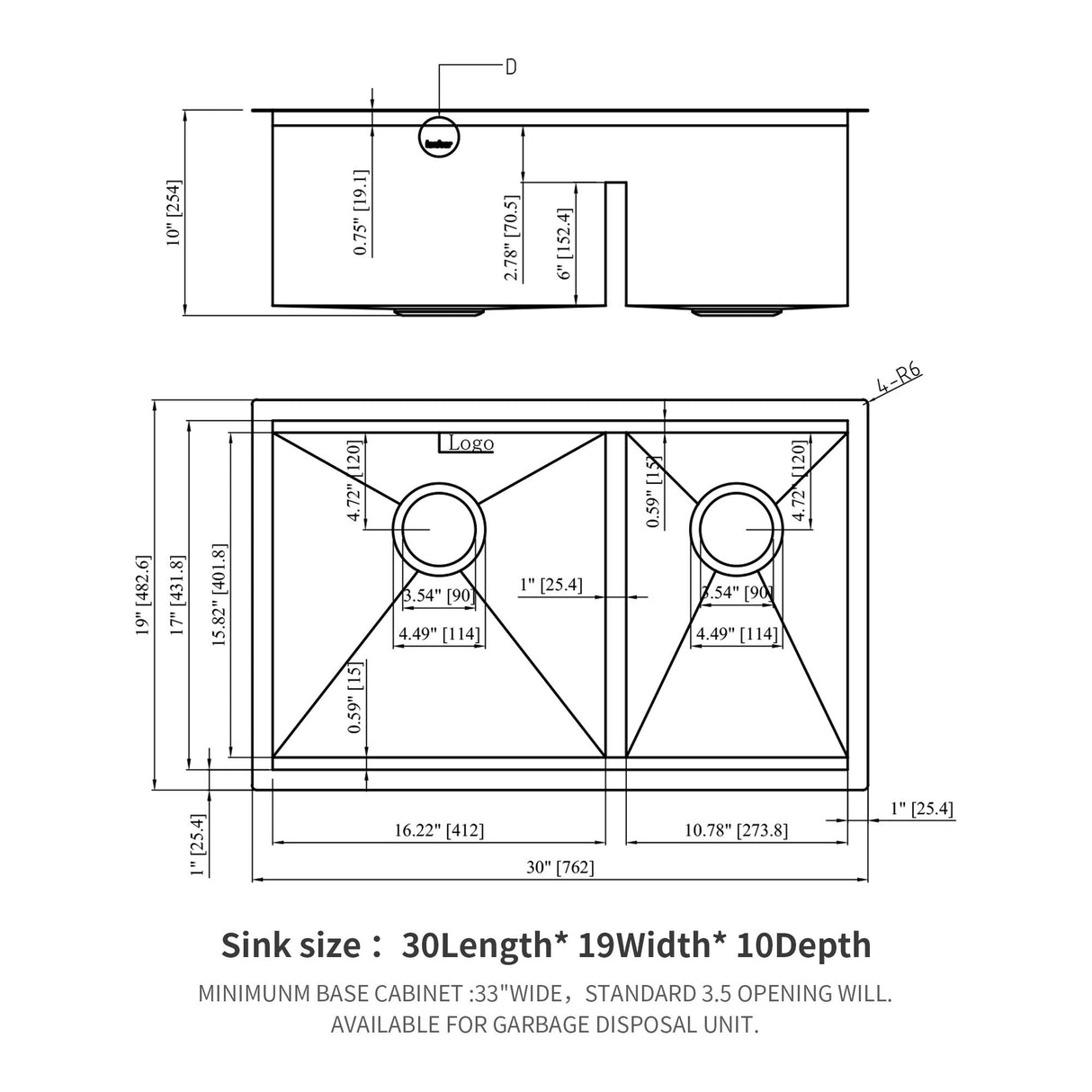 Double Bowl Undermount Kitchen Sink 60 / 40 Split - Brushed Nickel