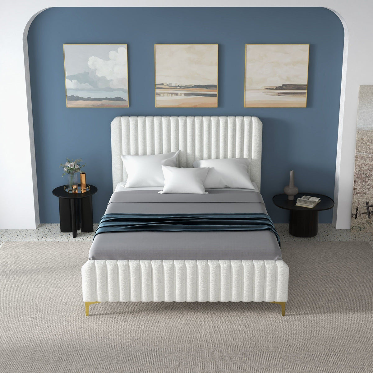Valery - Queen Size Platform Bed - Cream