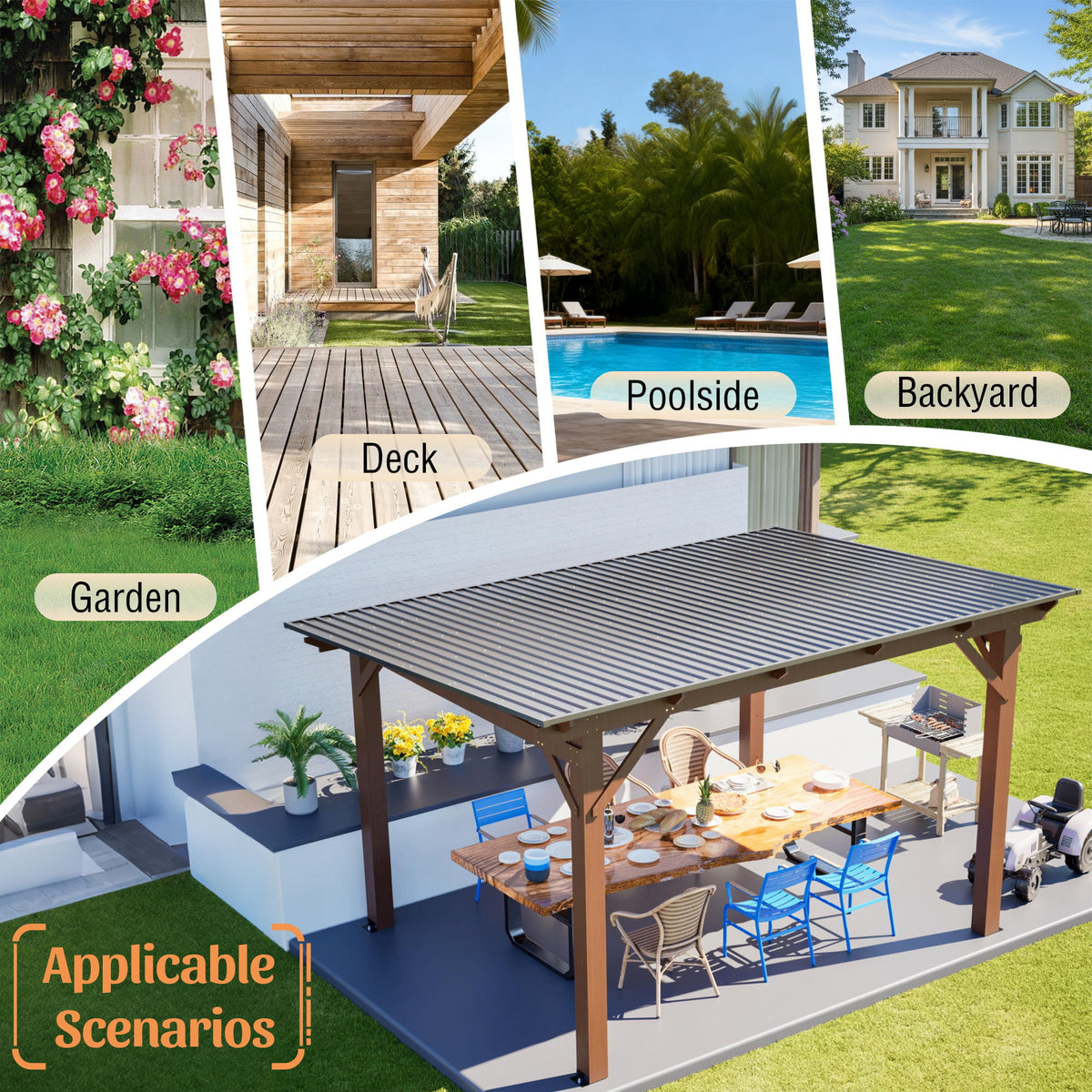 13 X 10 Ft Gazebo With Roof, Spacious Outdoor Patio Shade Structure For Backyard & Garden - Brown
