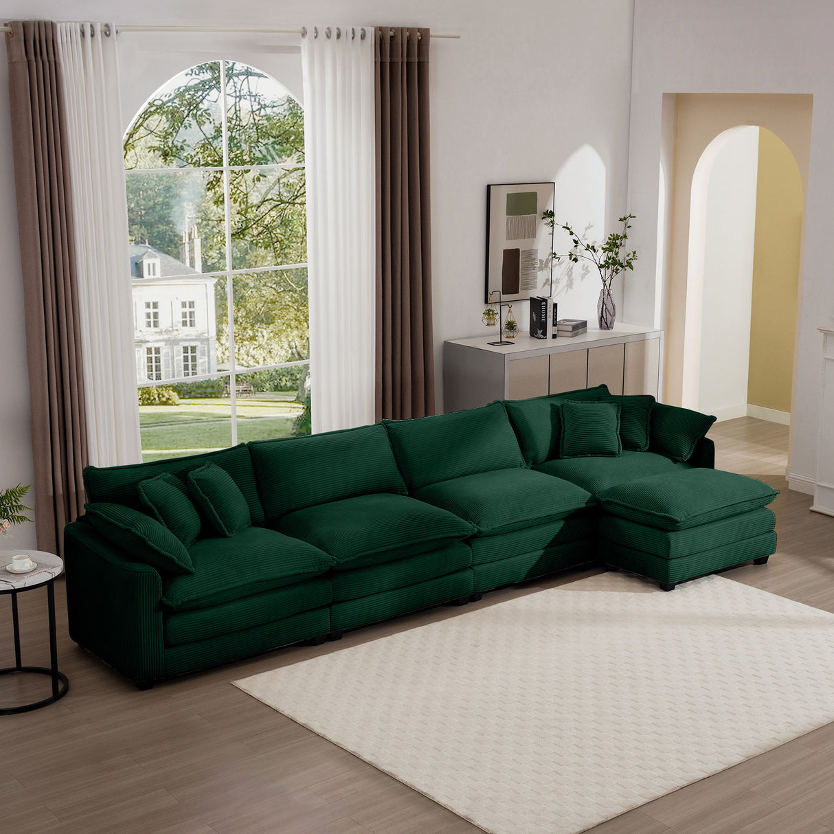 Modern Modular Cushion Sofa With Ottoman, Low Back, Deep Seating Sofa Set