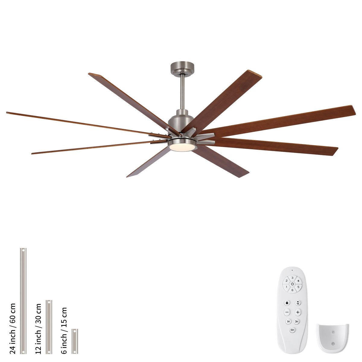 Oversized Large Ceiling Fan With Dimmable LED Light, 8 Blades, Remote Control