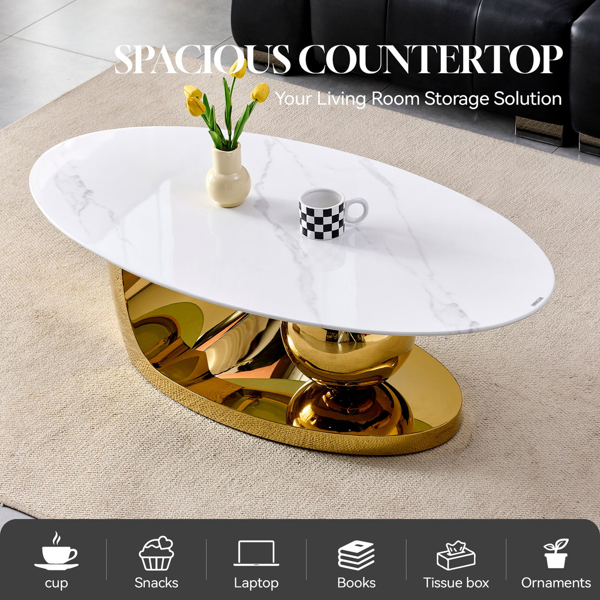 Oval Coffee Table With Geometric Precision