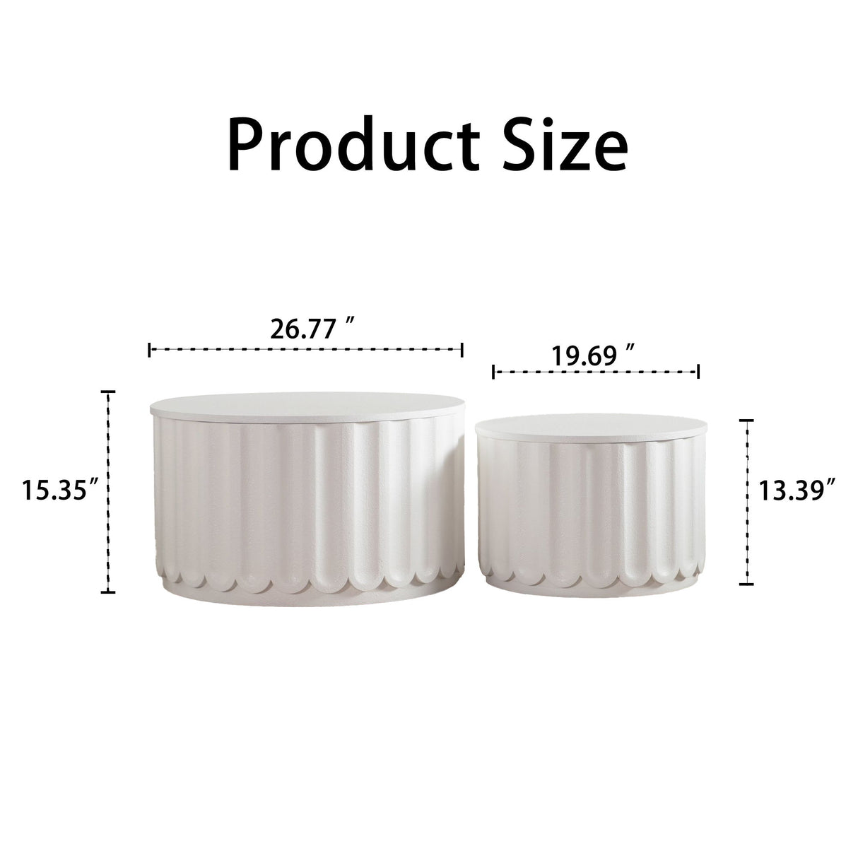 Round Storage Table Set With Lift Off Lid, Nesting Design, Elegant Curved Edge Shape For Living Room - Cream White