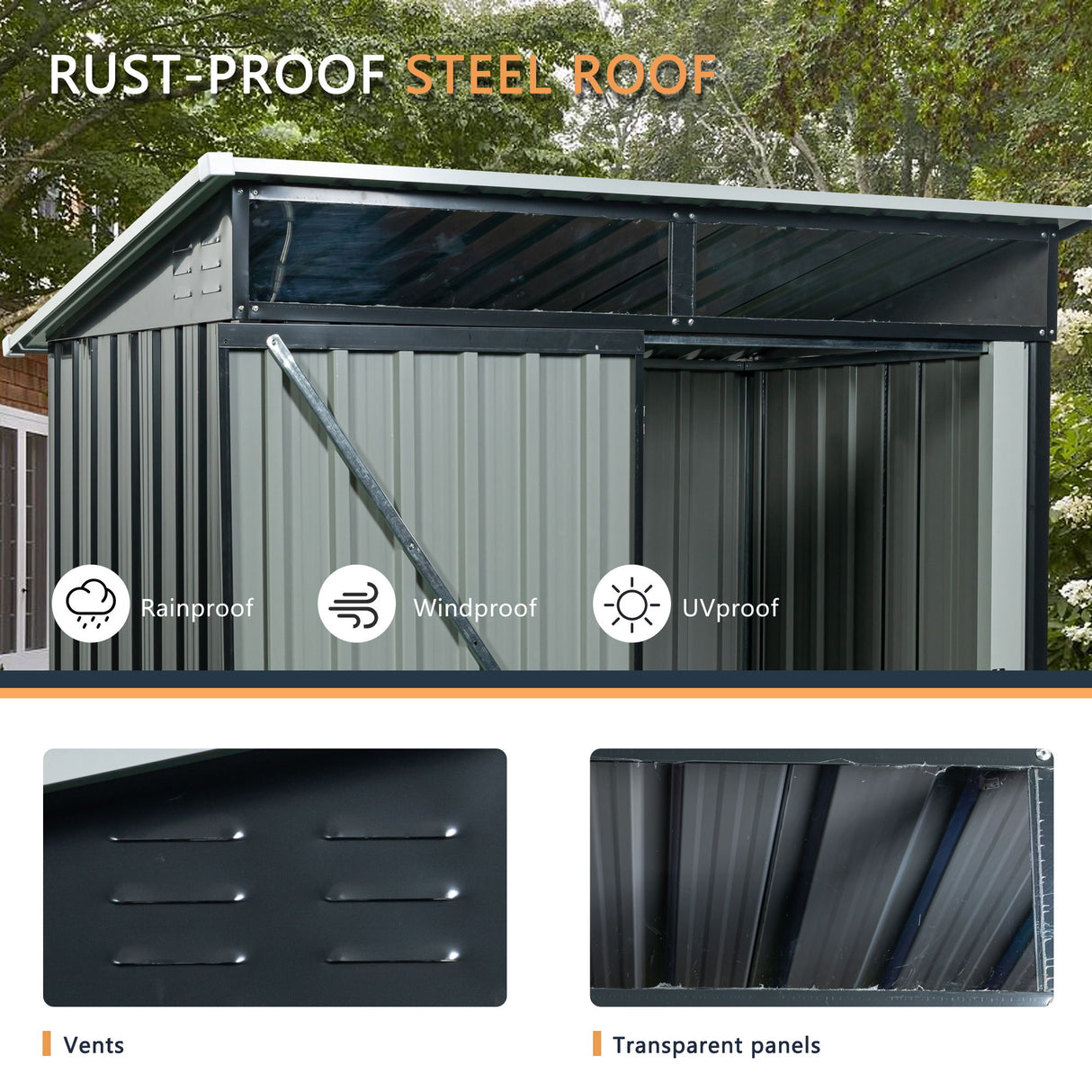 Outdoor Storage Shed Garden Building Transparent Plate Metal 59x71in