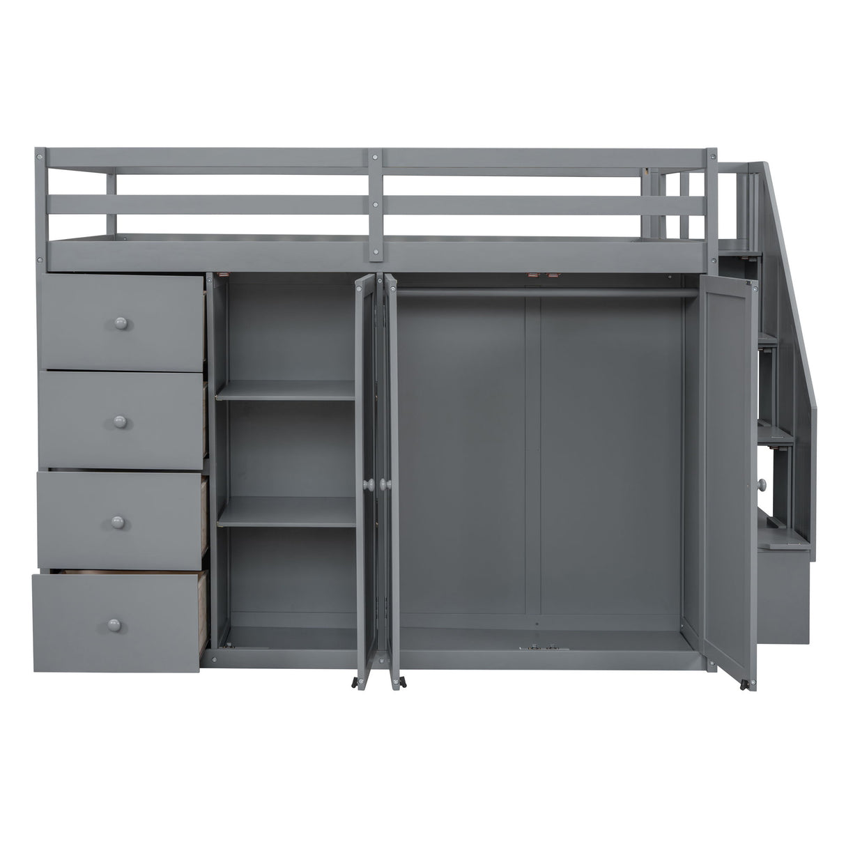 Loft Bed With Built In Wardrobes, Cabinets And Drawers