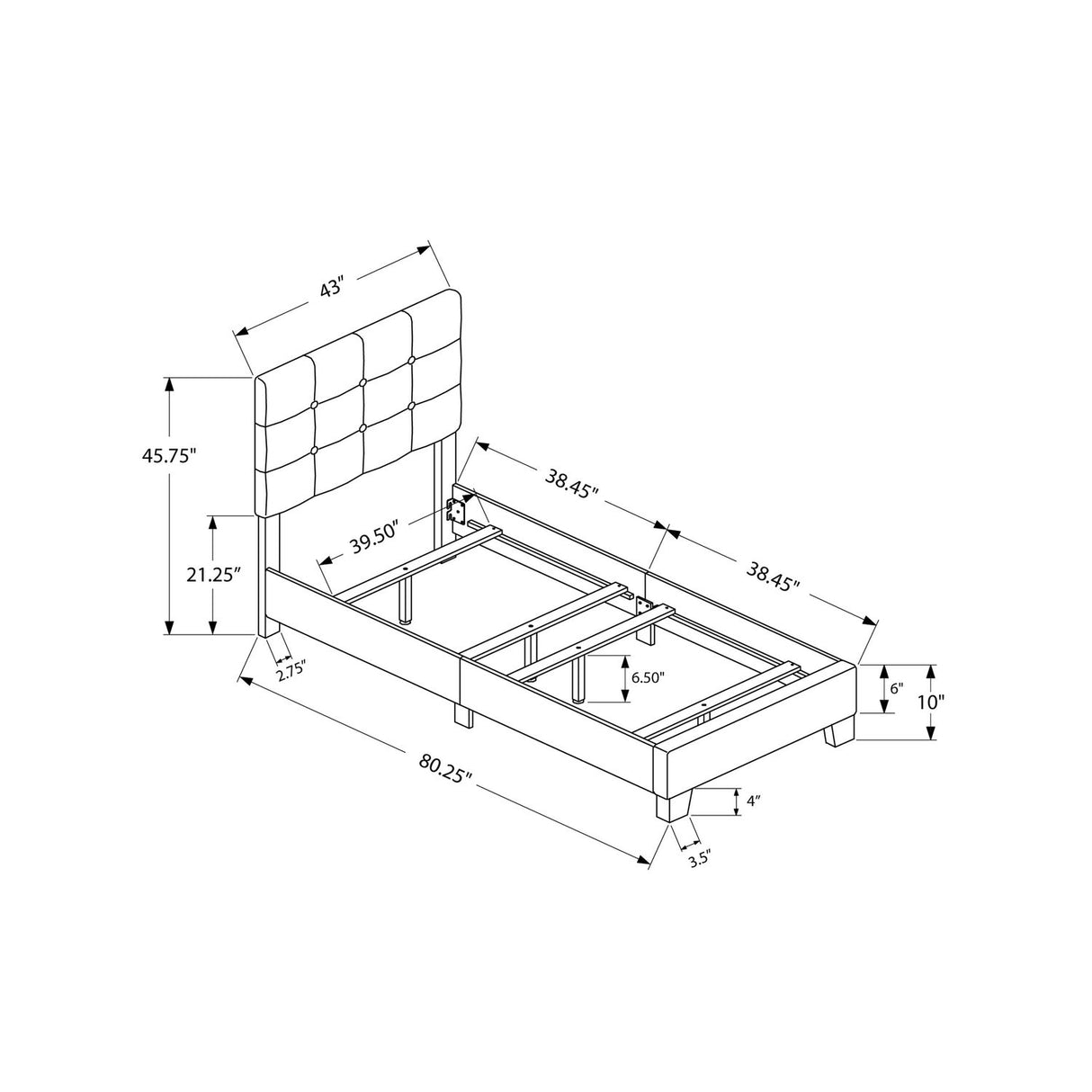 Bed, Upholstered, Frame Only, Transitional