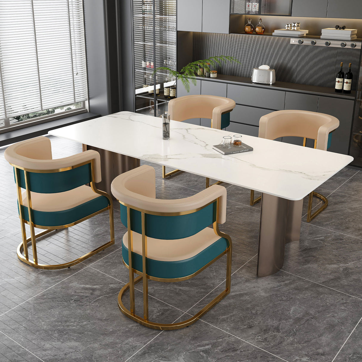 Dining Chairs Ergonomic Curved Backres (Set of 2) - Blue / Neutral