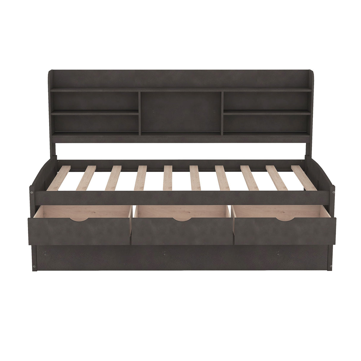 Captain Bed With Built In Bookshelves, 3 Storage Drawers, And Trundle