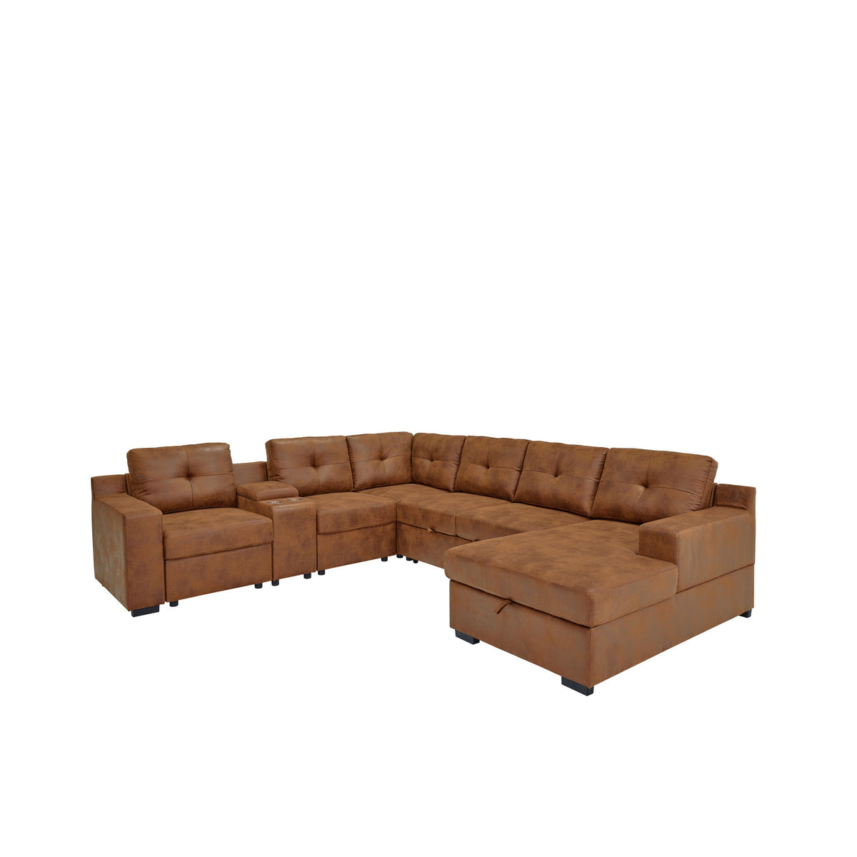 U - Shape Sectional Pull Out Bed With Console, Storage, And USB Charging