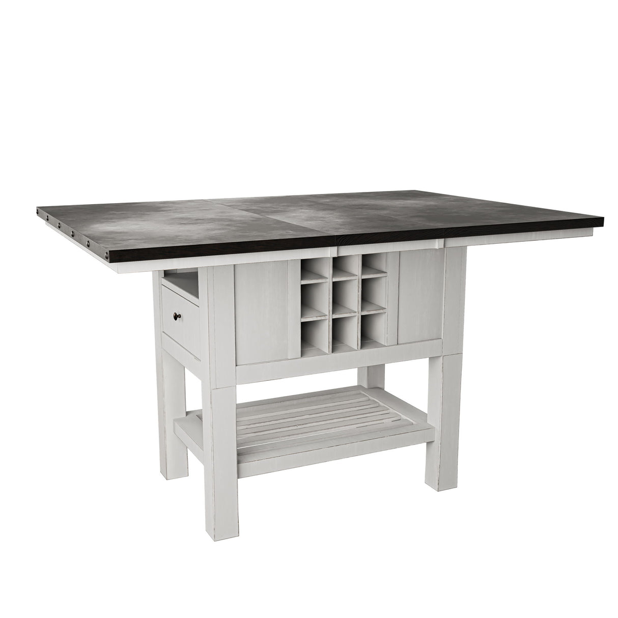 7 Piece Counter Height Dining Set With Storage Base And Ladder Back Chairs - Antique White / Gray