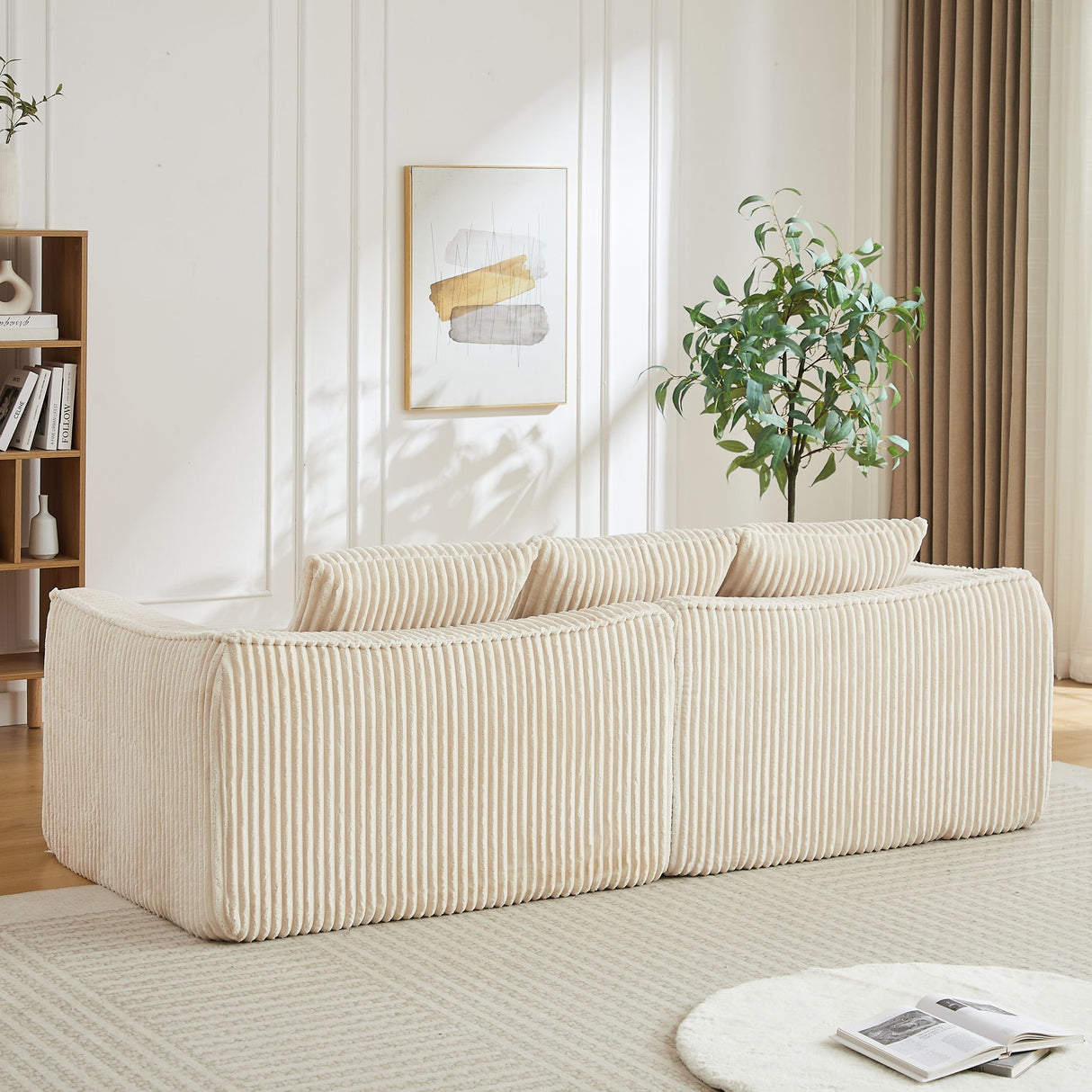 Minimalist 3 Seater Sofa With Curved Lines And Gently Sloped Backrest